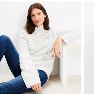 LOFT Gray Cable Knit Sweater, Size M, NWT
